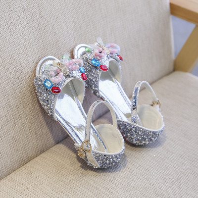 Sandale moderne pentru copii cu toc și efect strălucitor pentru fete