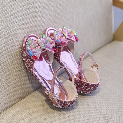 Sandale moderne pentru copii cu toc și efect strălucitor pentru fete