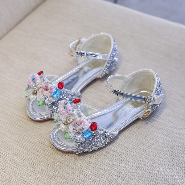 Sandale moderne pentru copii cu toc și efect strălucitor pentru fete