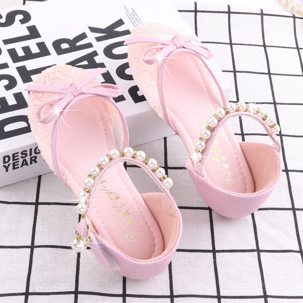 Model nou de sandale din piele ecologica cu perle pentru fete