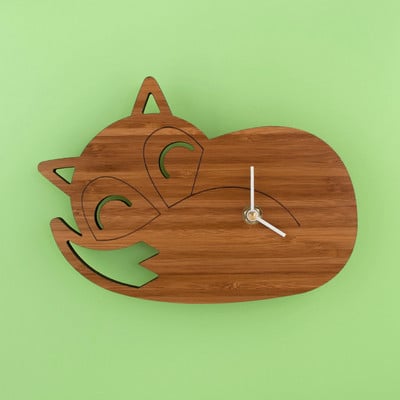 Ξύλινο μοντέρνο διακοσμητικό ρολόι σε σχήμα γάτας