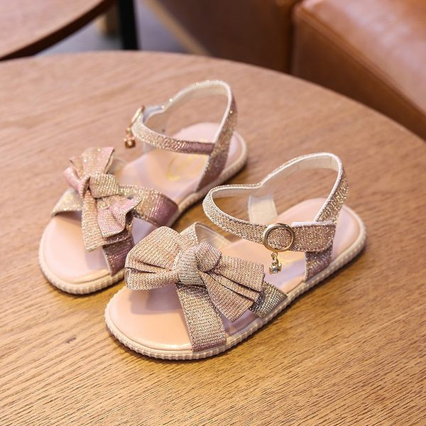 Sandale stralucitoare pentru copii cu catarama si panglica