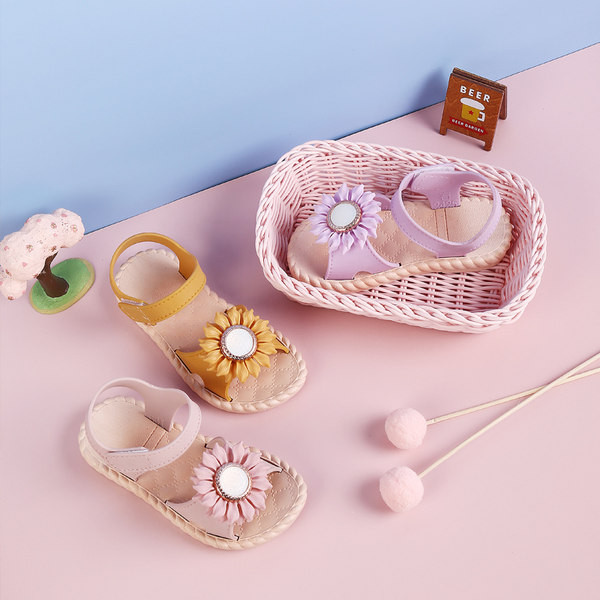 Sandale casual pentru copii cu element de flori 3D pentru fete