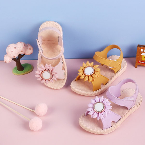 Sandale casual pentru copii cu element de flori 3D pentru fete