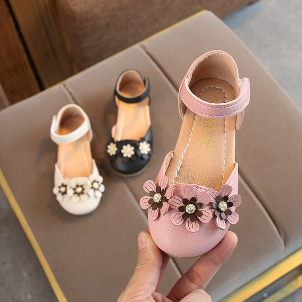 Sandale copii din piele cu flori