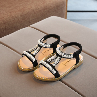 Παιδικά σανδάλια με επίπεδη σόλα για κορίτσια και πέρλες