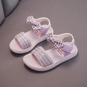 Μοντέρνα παιδικά σανδάλια με διακοσμητικές πέτρες και κορδέλα - για κορίτσια