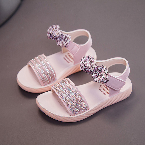 Μοντέρνα παιδικά σανδάλια με διακοσμητικές πέτρες και κορδέλα - για κορίτσια
