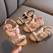 Παιδικά χρωματιστά σανδάλια με πέρλες και κορδέλα