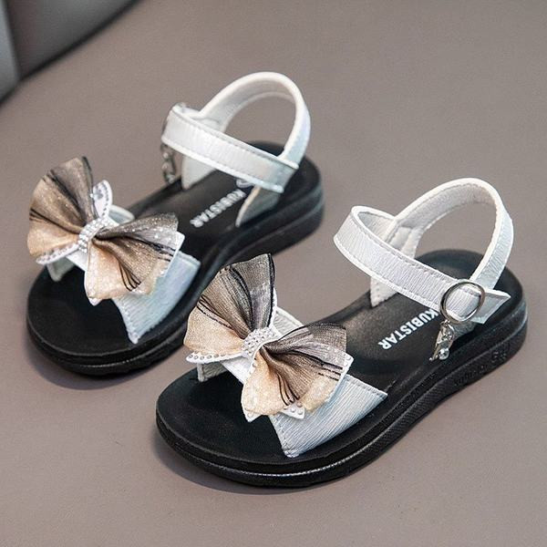 Model nou de sandale pentru copii din piele ecologica cu panglica de tul pentru fete