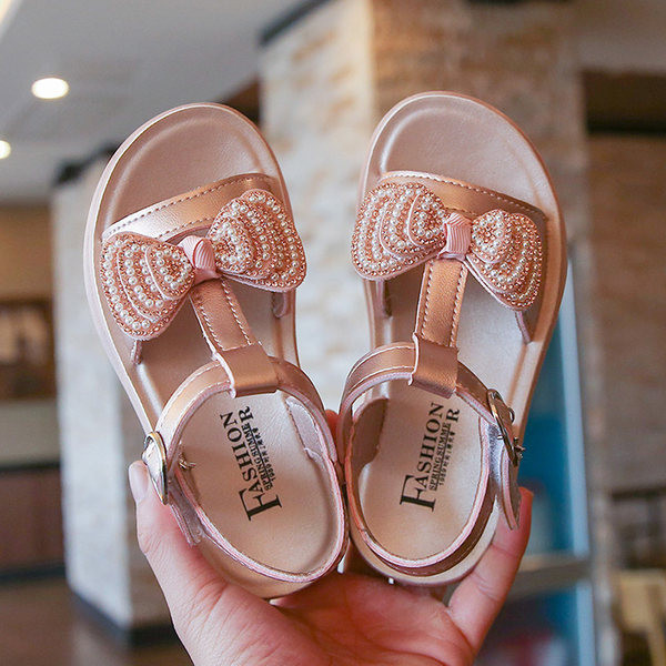 Sandale casual pentru copii cu perle si panglica in trei culori pentru fete
