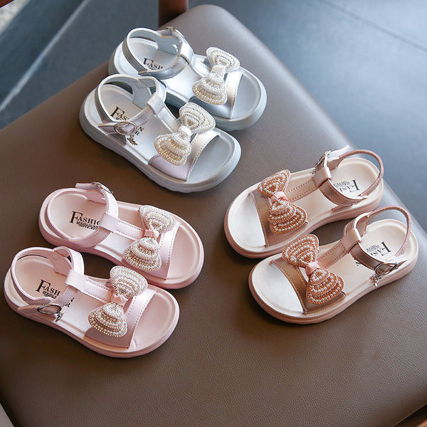 Sandale casual pentru copii cu perle si panglica in trei culori pentru fete