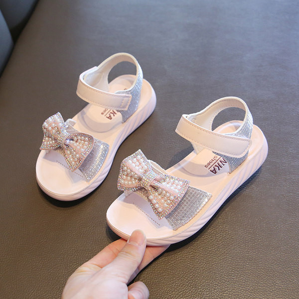Model nou de sandale pentru copii cu panglica si perle pentru fete