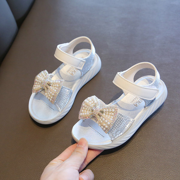 Model nou de sandale pentru copii cu panglica si perle pentru fete