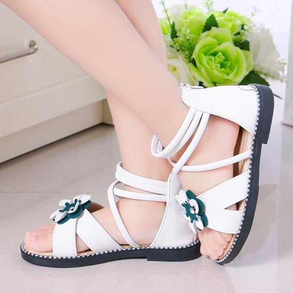 Sandale pentru copii cu floare 3D si fermoar pentru fete