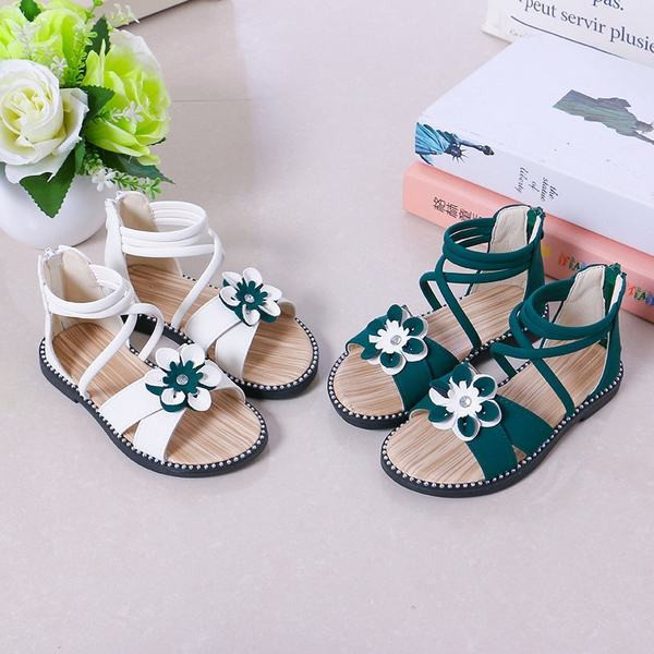 Sandale pentru copii cu floare 3D si fermoar pentru fete