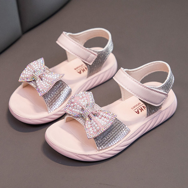 Sandale moderne pentru copii cu panglică și perle pentru fete - două culori