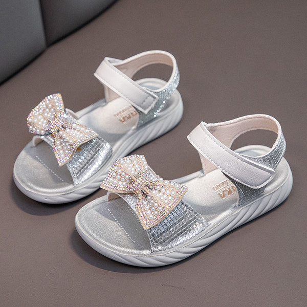 Sandale moderne pentru copii cu panglică și perle pentru fete - două culori