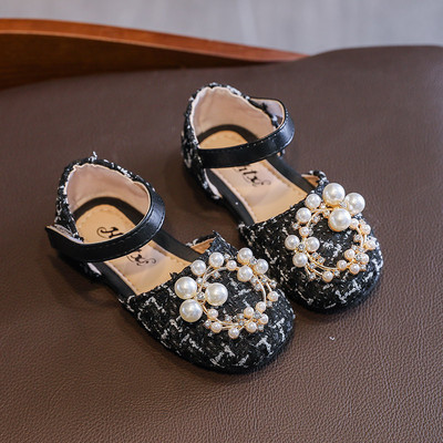 Sandale copii in carouri cu perle si autocolante