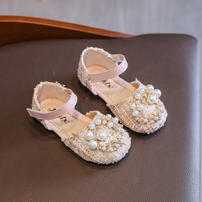 Sandale copii in carouri cu perle si autocolante