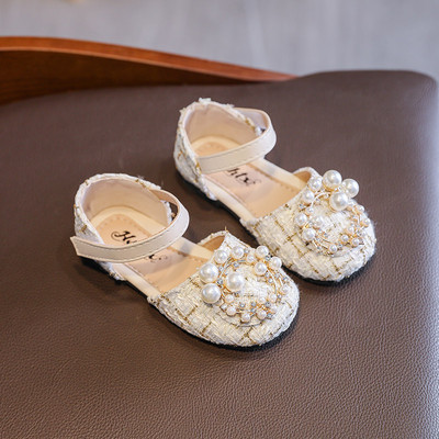 Sandale copii in carouri cu perle si autocolante