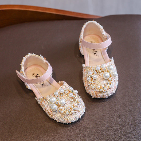 Sandale copii in carouri cu perle si autocolante