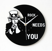 Modern dekoratív bakelit óra Rock need you felirattal