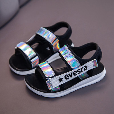 Sandale textile pentru copii cu autocolant și inscripție