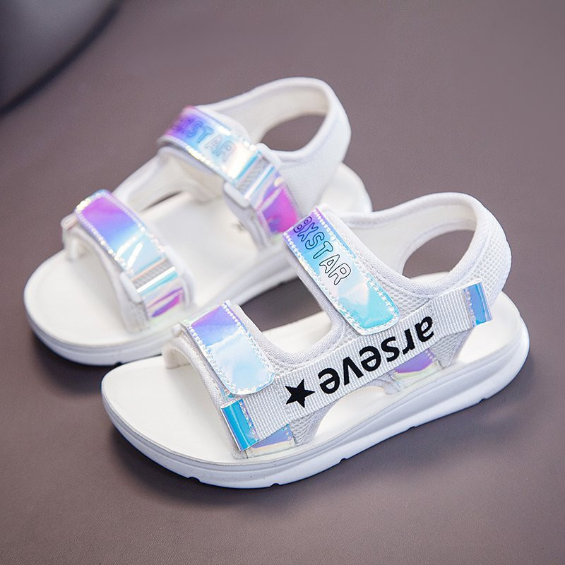 Sandale textile pentru copii cu autocolant și inscripție