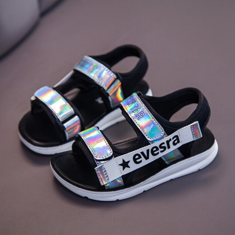 Sandale textile pentru copii cu autocolant și inscripție