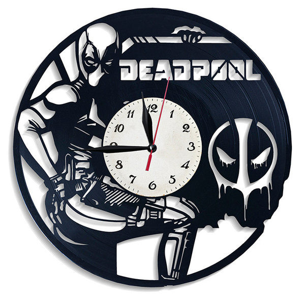 Ceas de vinil la zi în formă rotundă pentru perete cu inscripția Deadpool