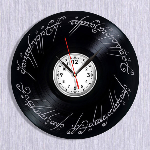 Ceas de perete rotund, elegant, din vinil, cu inscripții