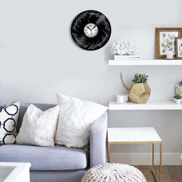 Ceas de perete rotund, elegant, din vinil, cu inscripții
