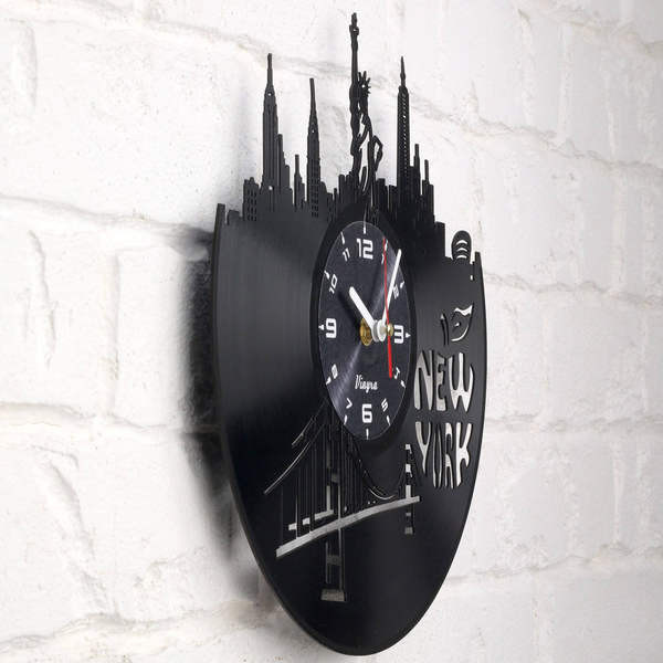 Ceas de perete elegant din vinil cu inscripția New York