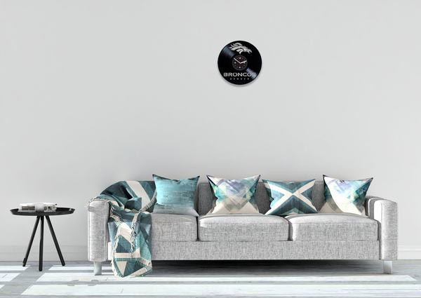 Ceas de perete de vinil în formă rotundă cu inscripția Broncos Denver