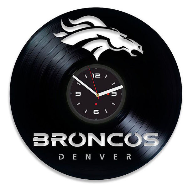 Ceas de perete de vinil în formă rotundă cu inscripția Broncos Denver