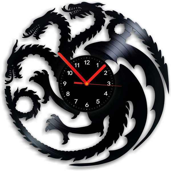 Ceas de perete din vinil la zi în formă rotundă cu dragon