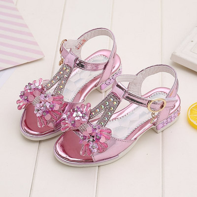 Sandale stralucitoare pentru copii cu pietre si panglica