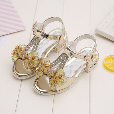 Sandale stralucitoare pentru copii cu pietre si panglica