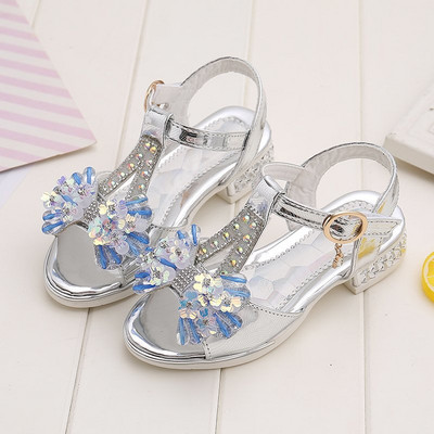 Sandale stralucitoare pentru copii cu pietre si panglica