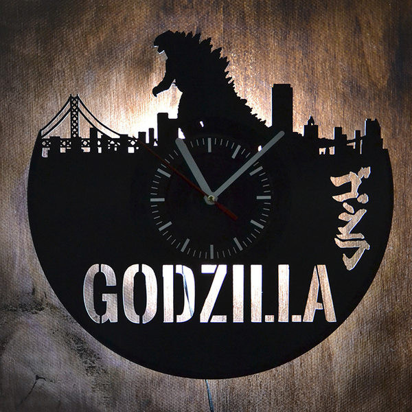 Ceas de perete elegant din vinil cu inscripția Godzilla