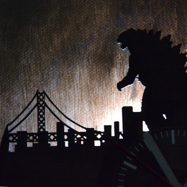 Ceas de perete elegant din vinil cu inscripția Godzilla