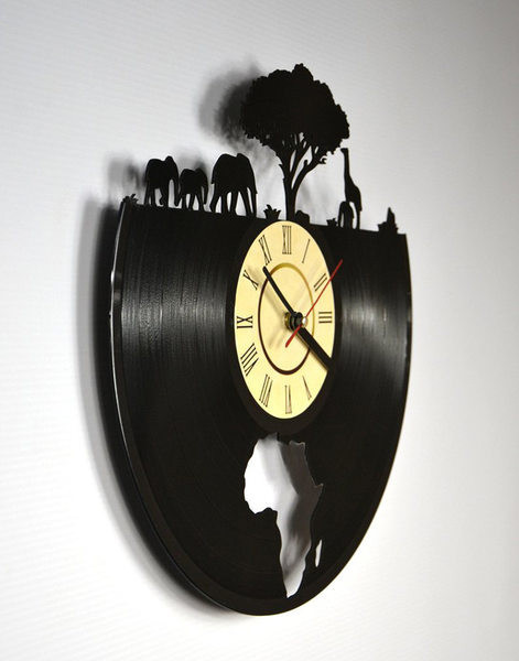 Ceas de perete din vinil la zi cu lemn și animale