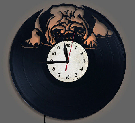 Ceas modern de perete din vinil cu câine