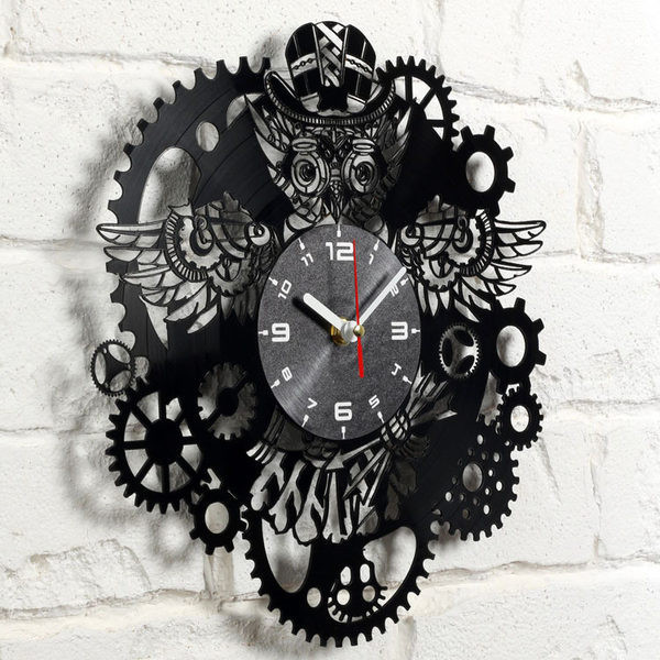 Ceas decorativ din vinil elegant cu bufniță