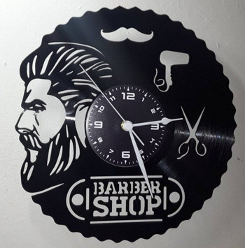 Стилен декоративен винилов часовник с надпис Barber Shop