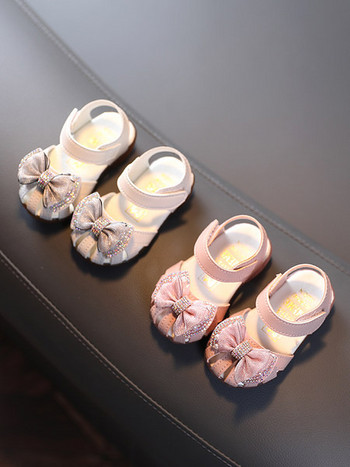 Нов модел бебешки кожени сандали с панделка и камъни