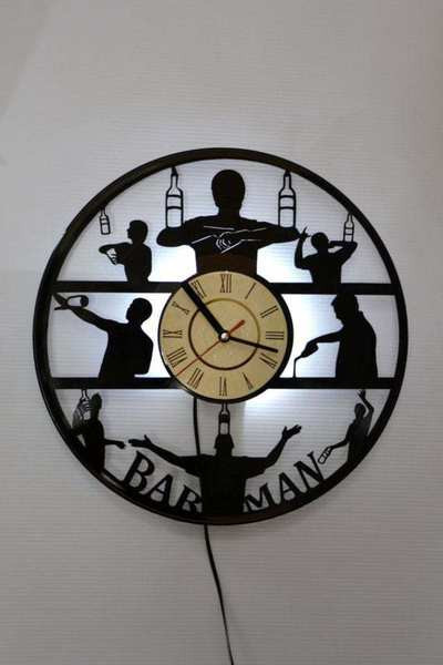 Ceas rotund de perete din vinil cu inscripția Barman
