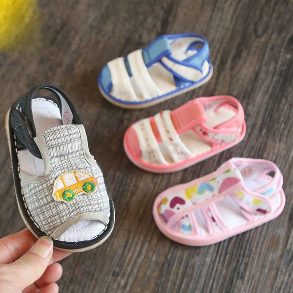 Sandale din pânză pentru bebeluși cu autocolant pentru fete și băieți