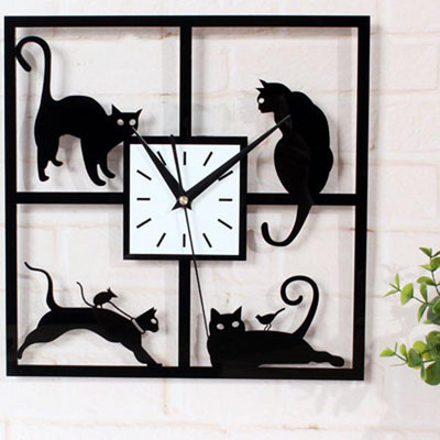 Modern dekoratív óra négyzet alakú macskákkal